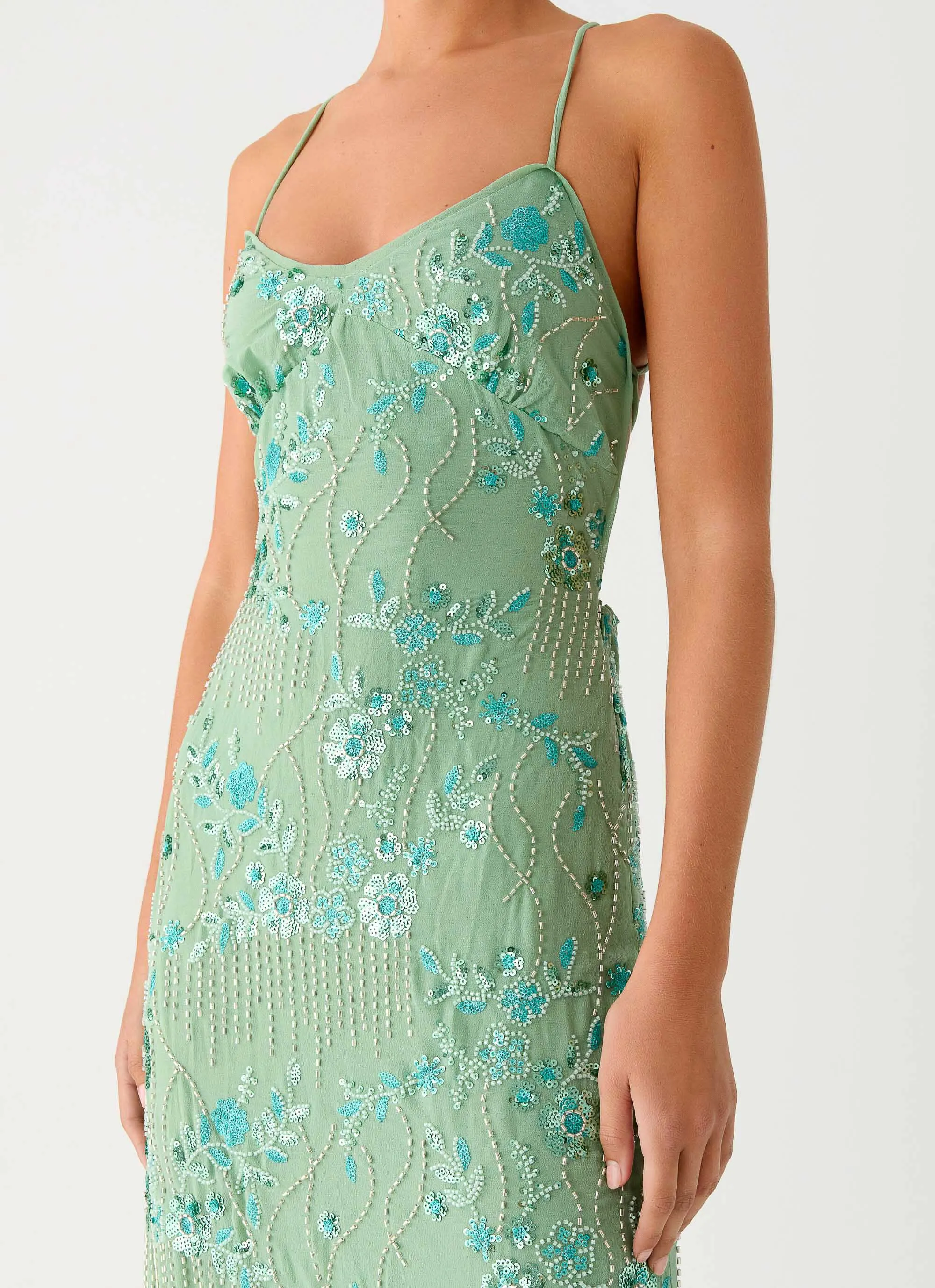 Wrap-Style Vietta Sequin Cami Maxi Dress - Mint