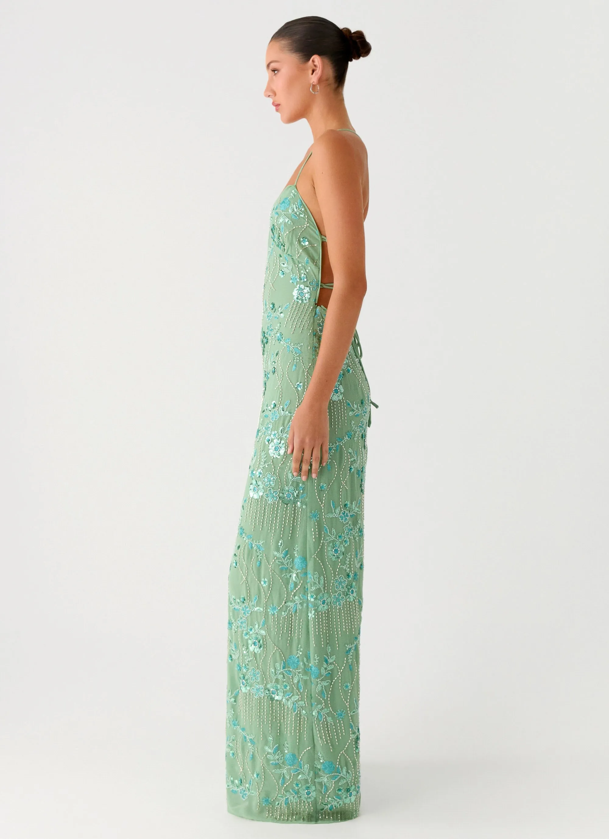 Vietta Sequin Cami Maxi Dress - Mint Delicate Mood
