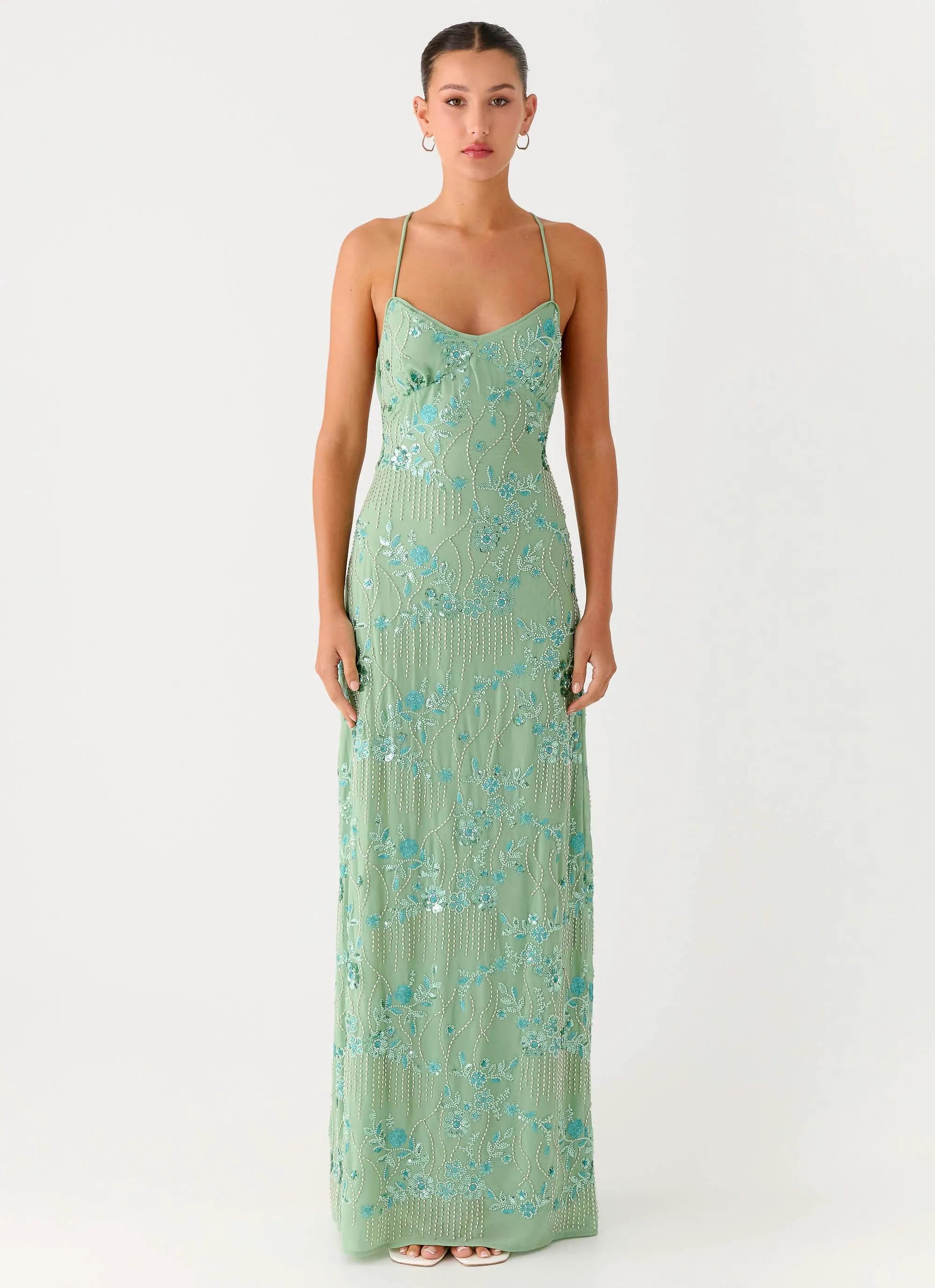 Vietta Sequin Cami Maxi Dress - Mint Chilly Day Wear