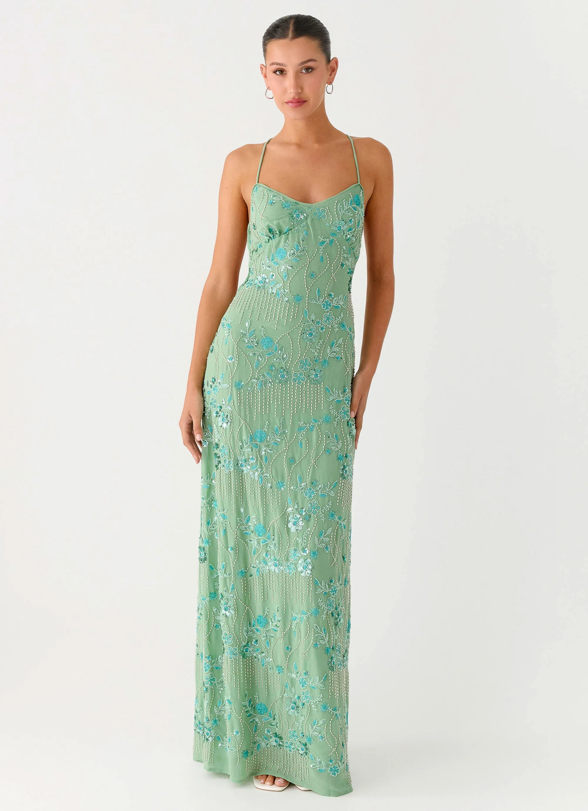 Neat Finish Vietta Sequin Cami Maxi Dress - Mint