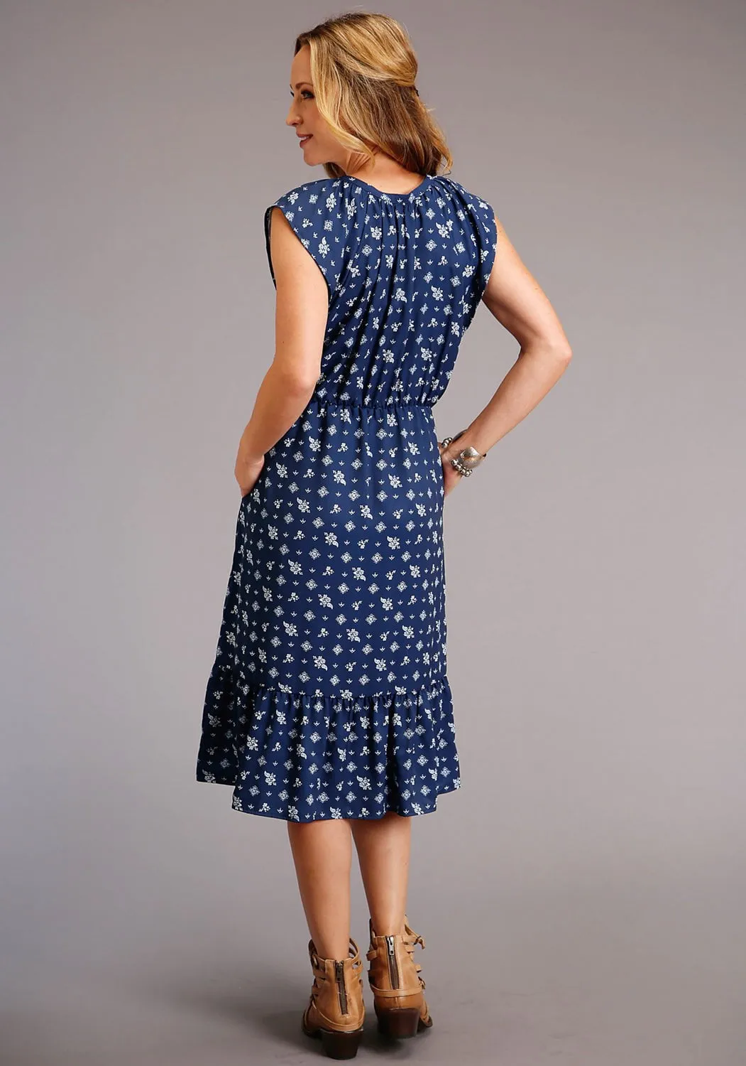 Lifestyle Choice Stetson Womens Blue Rayon/Nylon Vintage Ditzy S/L Dress