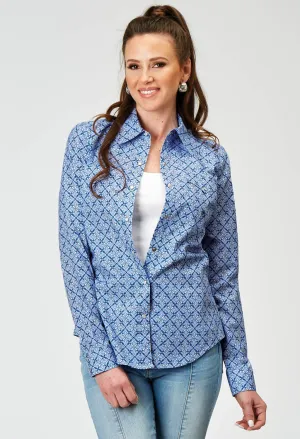 Relaxed Fashion Roper Womens 1932 Skies Tie Blue 100% Cotton L/S Shirt Minimalist Style Roper Womens 1932 Skies Tie Blue 100% Cotton L/S Shirt