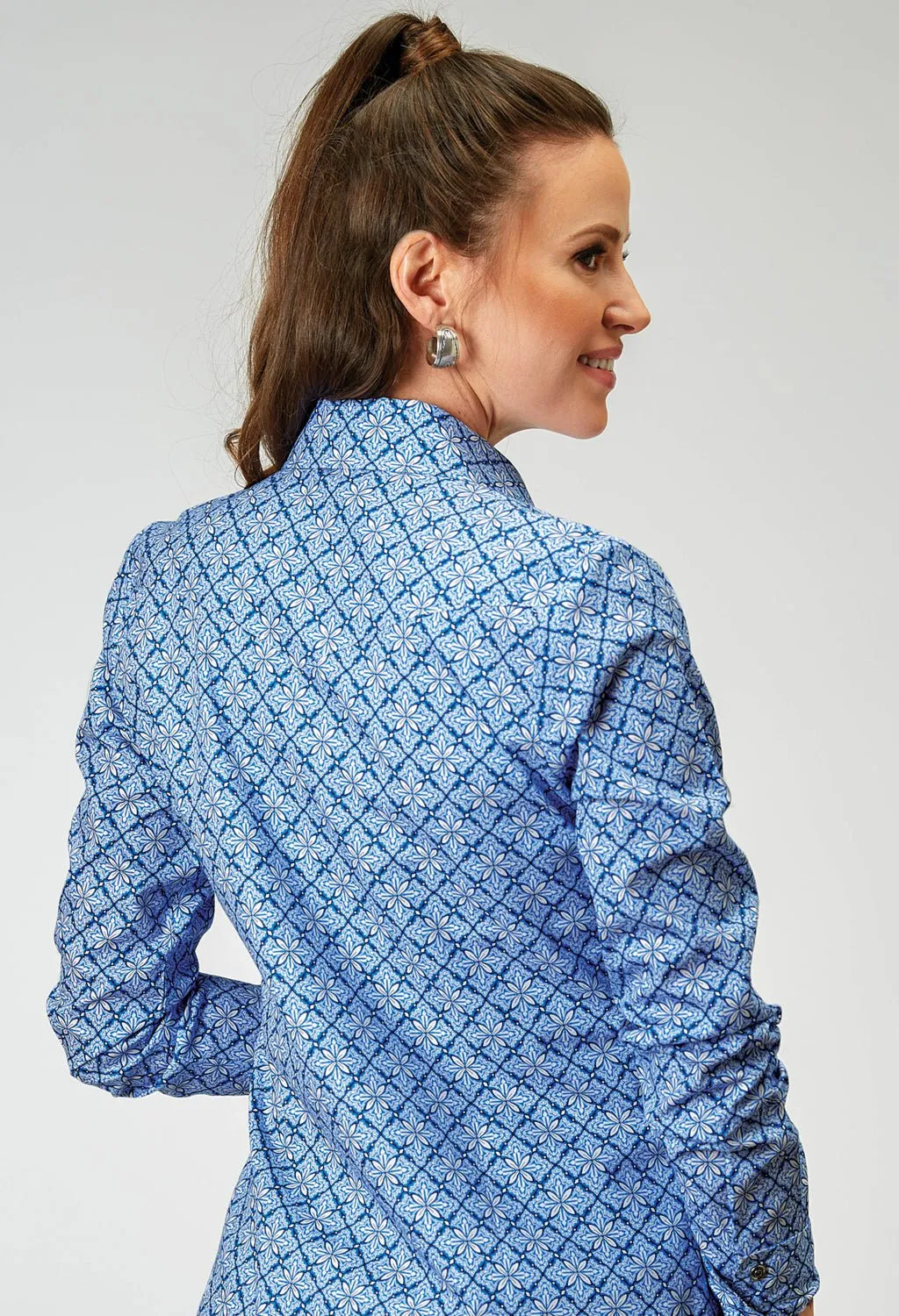 Roper Womens 1932 Skies Tie Blue 100% Cotton L/S Shirt holiday season