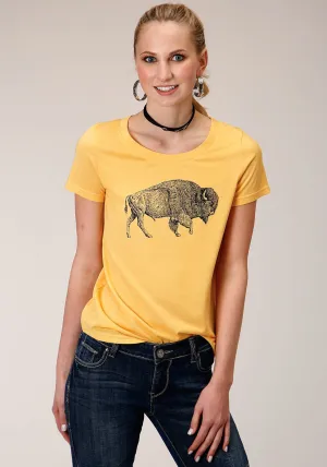 Relaxed Fashion Roper Womens Yellow Poly/Rayon Buffalo S/S T-Shirt Roper Womens Yellow Poly/Rayon Buffalo S/S T-Shirt Casual Day Zip Front