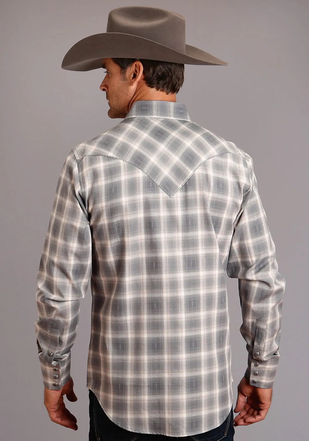 Stetson Mens Brown 100% Cotton Dobby Twill L/S 2 Pkt Shirt Adjustable Cuffs