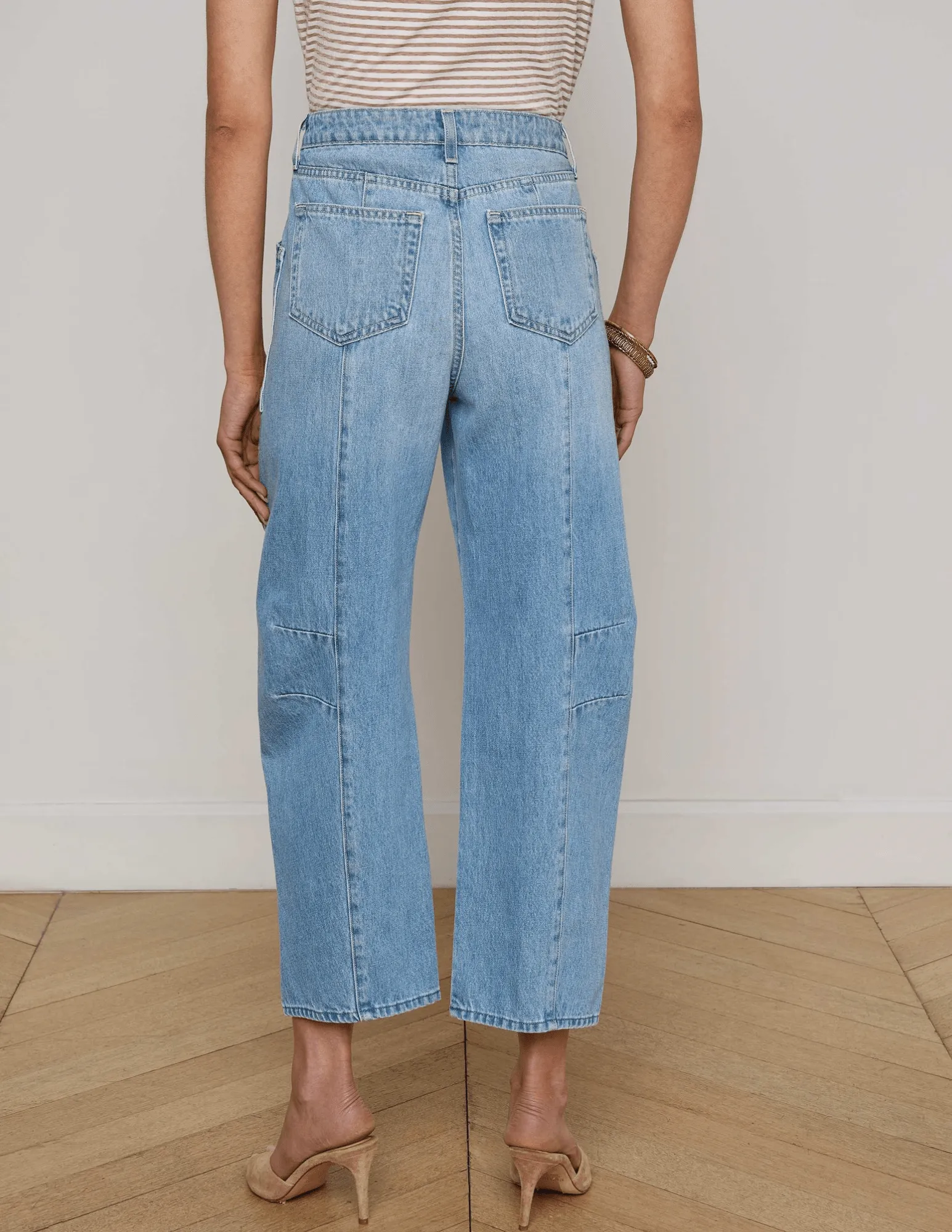 L??AGENCE Cody High Rise Barrel Jeans in Cristo Shrink Resistant Denim Softened Denim Material