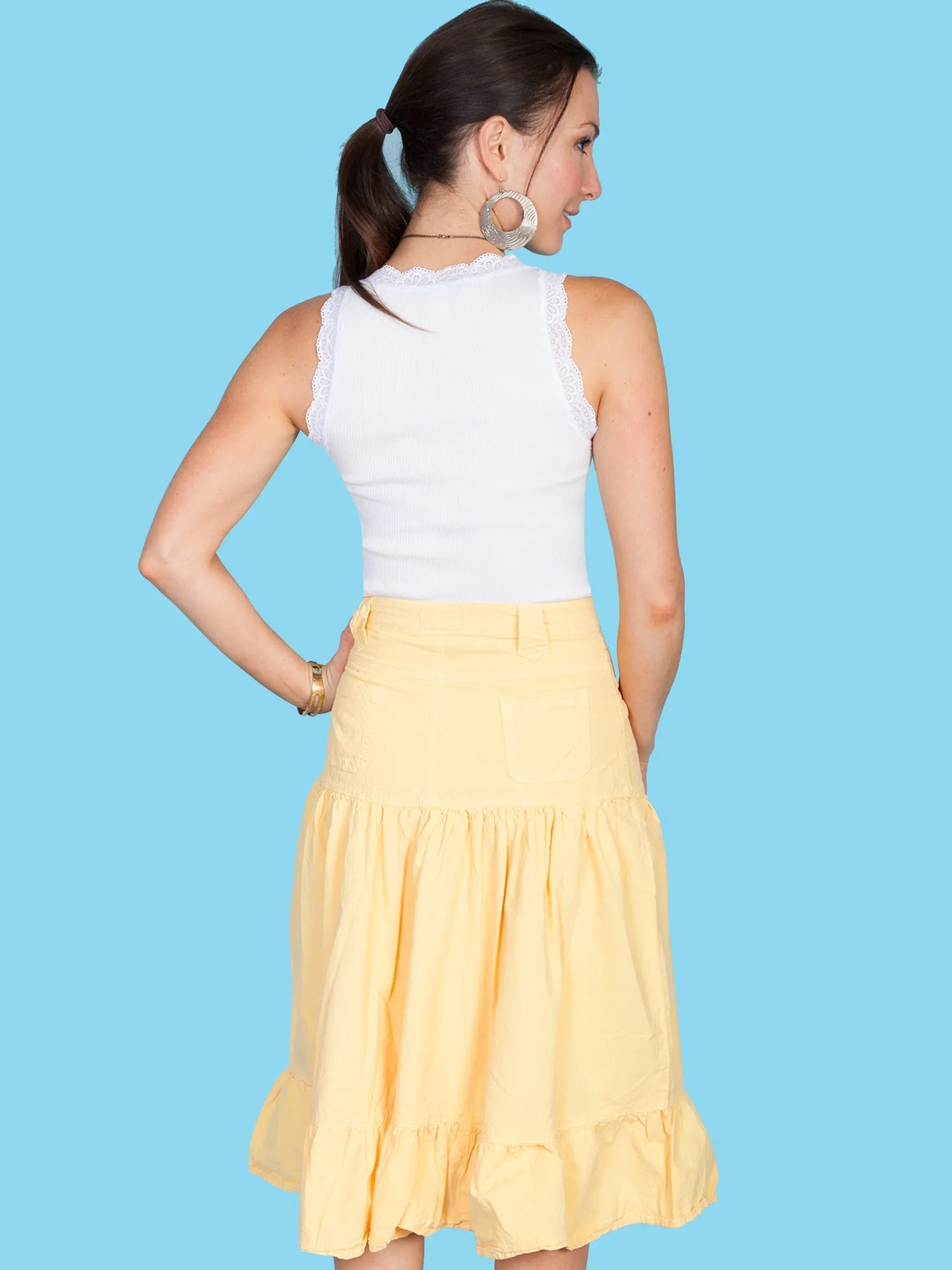 Scully Womens Yellow 100% Cotton 3 Tier Skirt Soft Core Neutral Mood