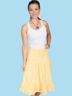Relaxed Feel Scully Womens Yellow 100% Cotton 3 Tier Skirt Scully Womens Yellow 100% Cotton 3 Tier Skirt Softened Seams