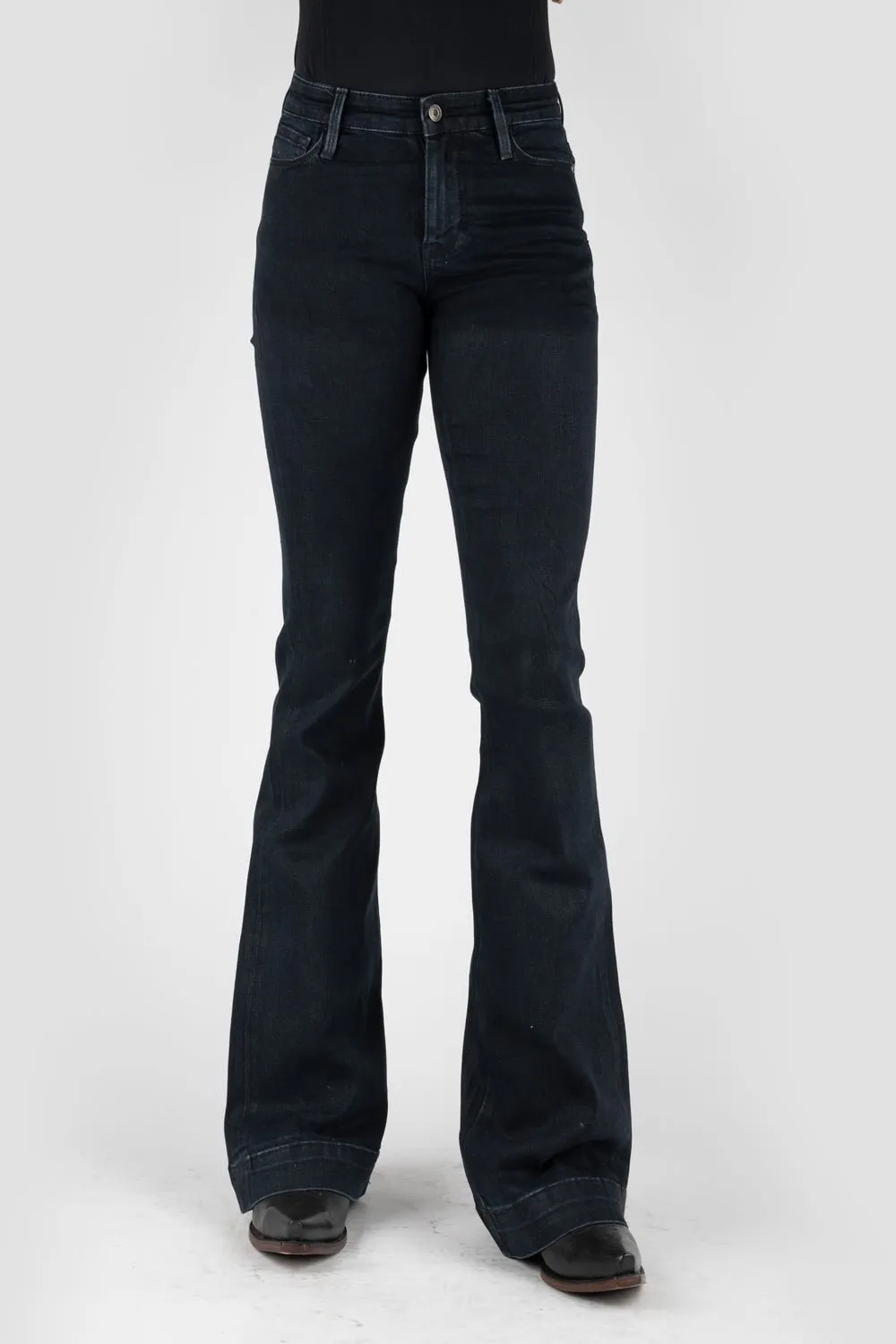 Stetson Womens 921 High Waist Plain Black Cotton Blend Jeans All Around Fit