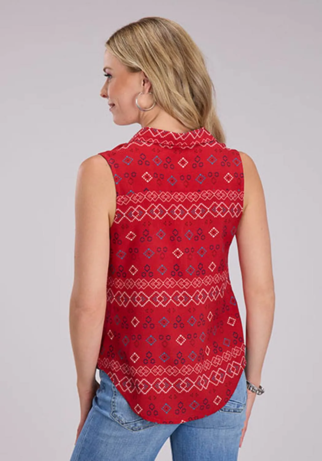 Roper Womens RWB Aztec Red 100% Rayon S/L Blouse Flexible Placket Structure