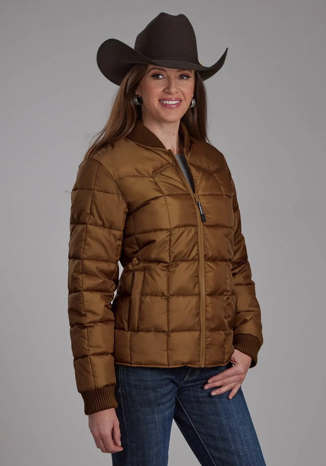 Roper Womens Poly Filled Western Caramel 100% Polyester Insulated Jacket Multi Pocket Design Formal Fashion Lover