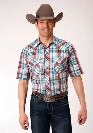 Relaxed Outfits Roper Mens Turquoise/Red Cotton Blend 55/45 Plaid S/S Shirt Roper Mens Turquoise/Red Cotton Blend 55/45 Plaid S/S Shirt Short Sleeve