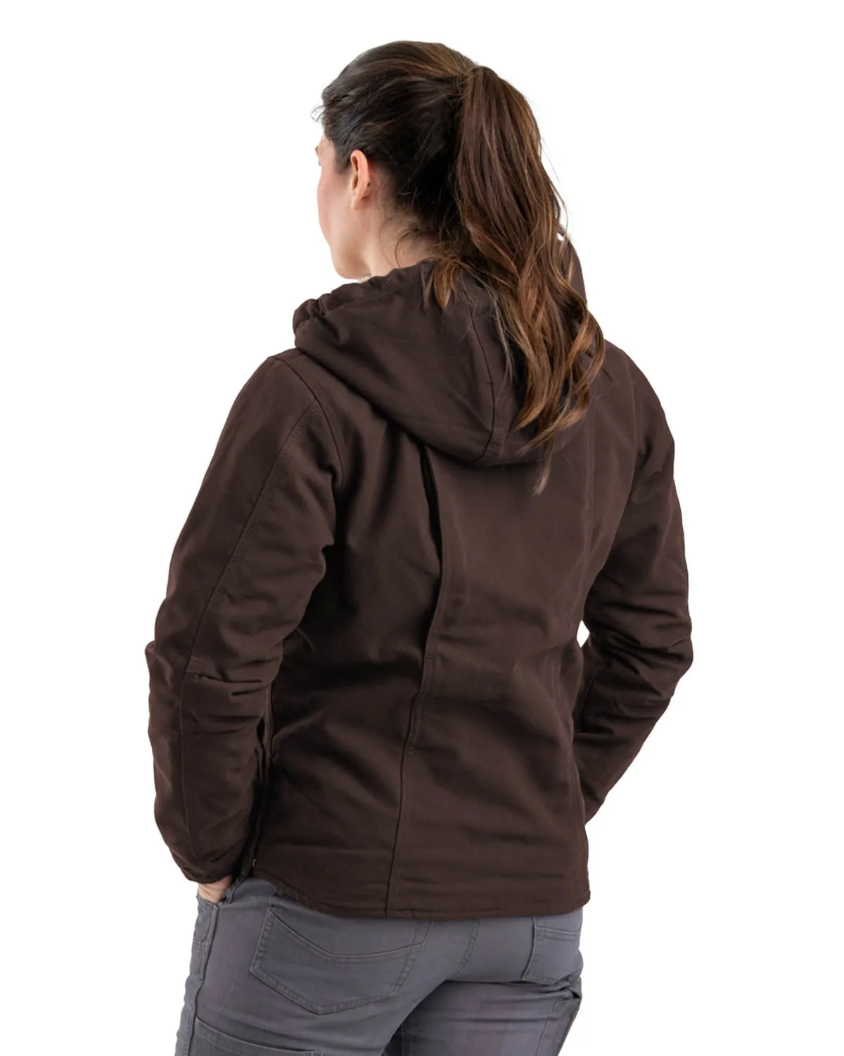 Work Friendly Wardrobe Staple Berne Ladies Dark Brown 100% Cotton Ladies Hooded Coat Sherpa