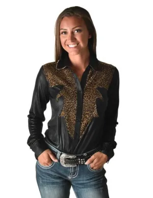 Relaxed Vibe Cowgirl Tuff Womens Western Metallic Black/Leopard Polyester L/S Shirt Fashionable Layer Cowgirl Tuff Womens Western Metallic Black/Leopard Polyester L/S Shirt