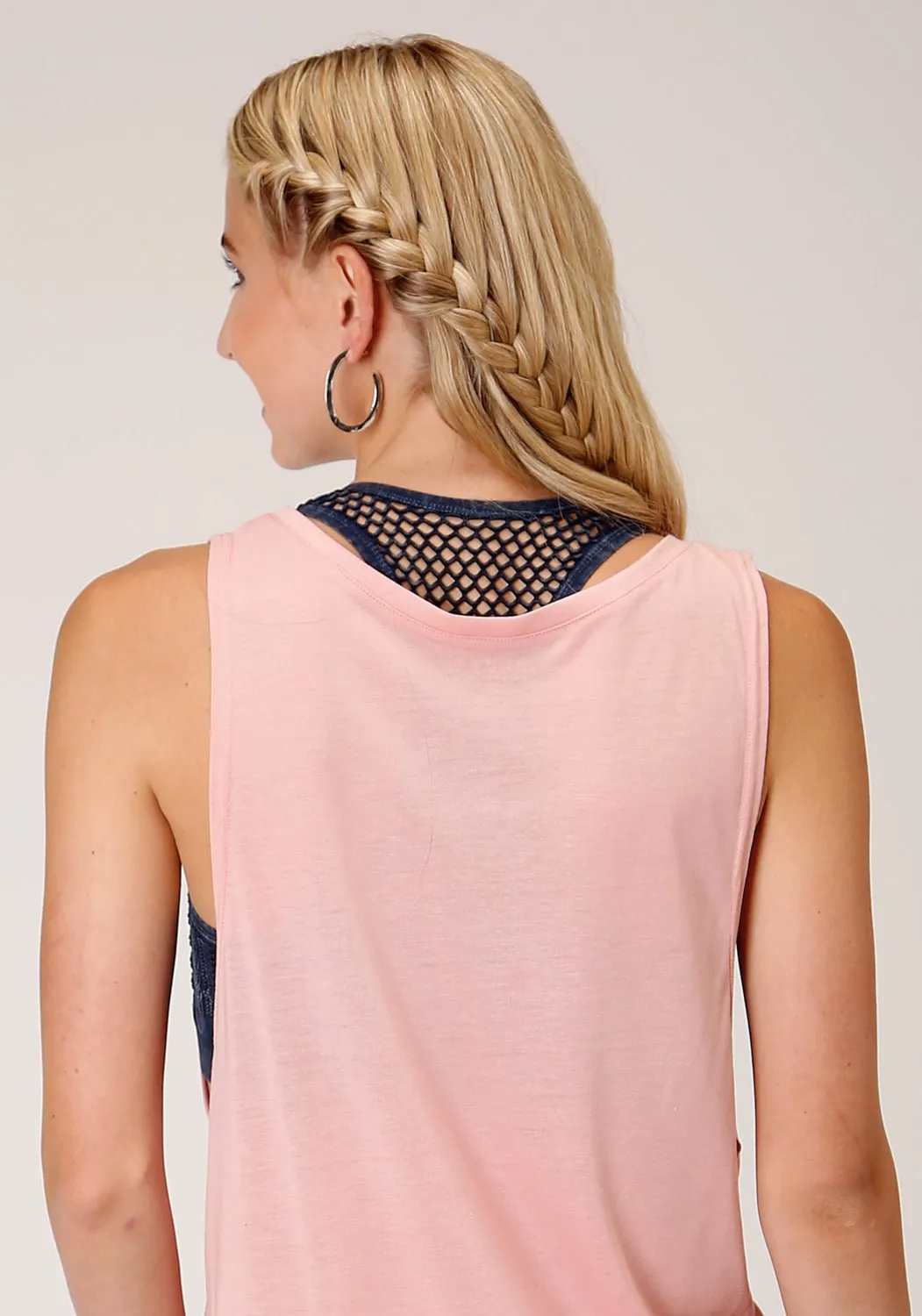Soft Texture Go-To Look Roper Womens Pink Poly/Rayon Cactus Tank Top