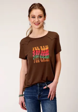Relaxed Vibes Roper Womens Brown Poly/Rayon YeeHaw S/S T-Shirt Roper Womens Brown Poly/Rayon YeeHaw S/S T-Shirt Black Tie Optional Reinforced Side Vents