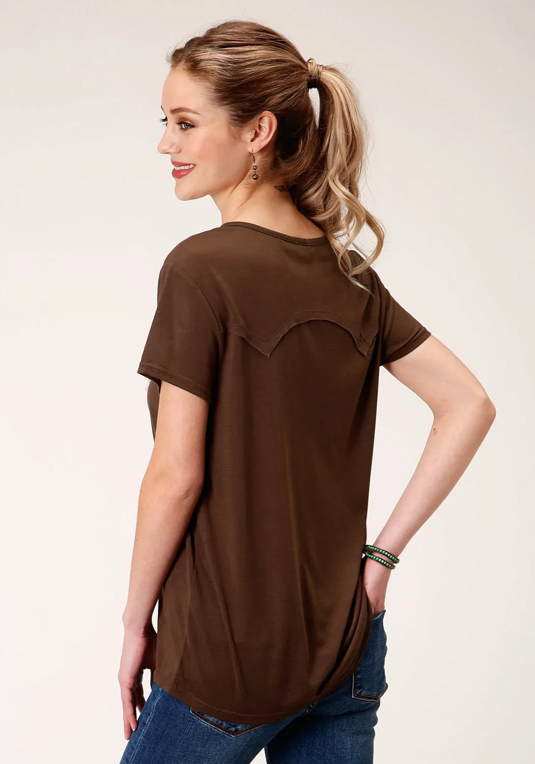 Roper Womens Brown Poly/Rayon YeeHaw S/S T-Shirt Mountain Escape