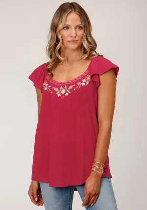 Relaxed Vibes Roper Womens Floral Gathers Raspberry 100% Cotton S/S Tunic natural fiber Roper Womens Floral Gathers Raspberry 100% Cotton S/S Tunic