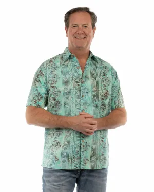 Relaxed Vibes Scully Mens Batik Tiles Teal 100% Cotton S/S Shirt High-End Finish Scully Mens Batik Tiles Teal 100% Cotton S/S Shirt