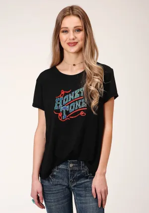 Relaxed Wear Roper Womens Black Poly/Rayon Honky Tonk S/S T-Shirt Streetwear Affordable Fashion Roper Womens Black Poly/Rayon Honky Tonk S/S T-Shirt