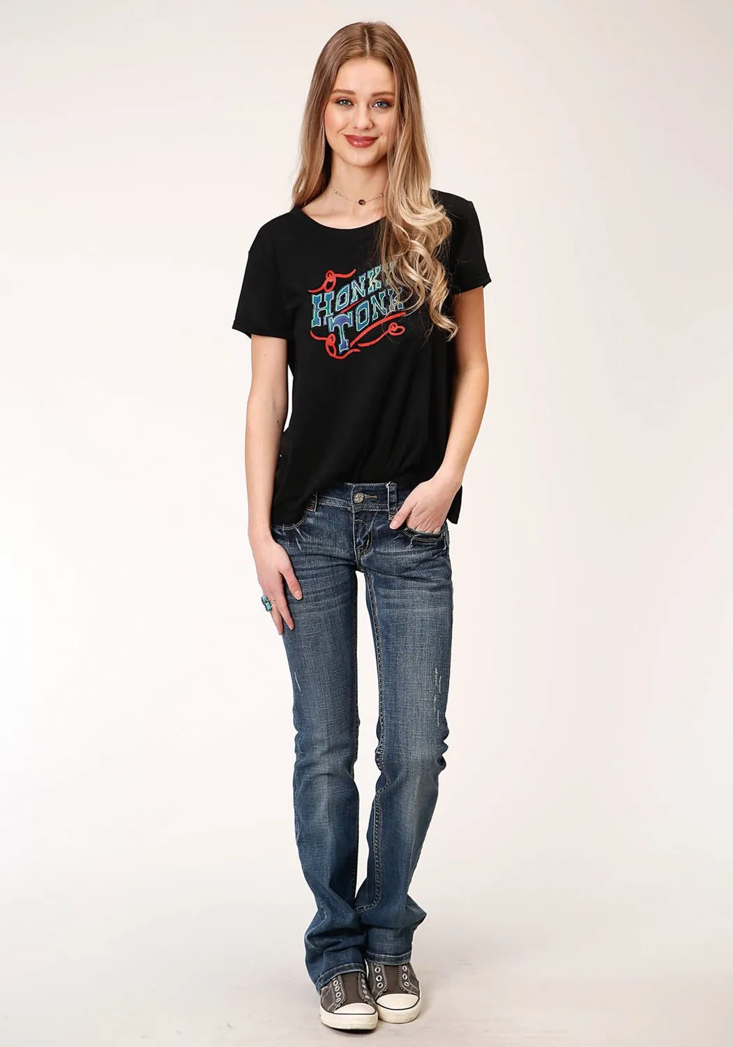 Dynamic Design Roper Womens Black Poly/Rayon Honky Tonk S/S T-Shirt