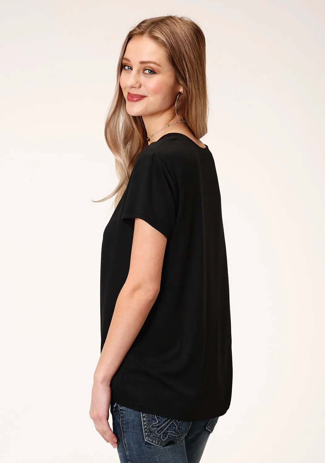 Roper Womens Black Poly/Rayon Honky Tonk S/S T-Shirt Bamboo Fiber Blend