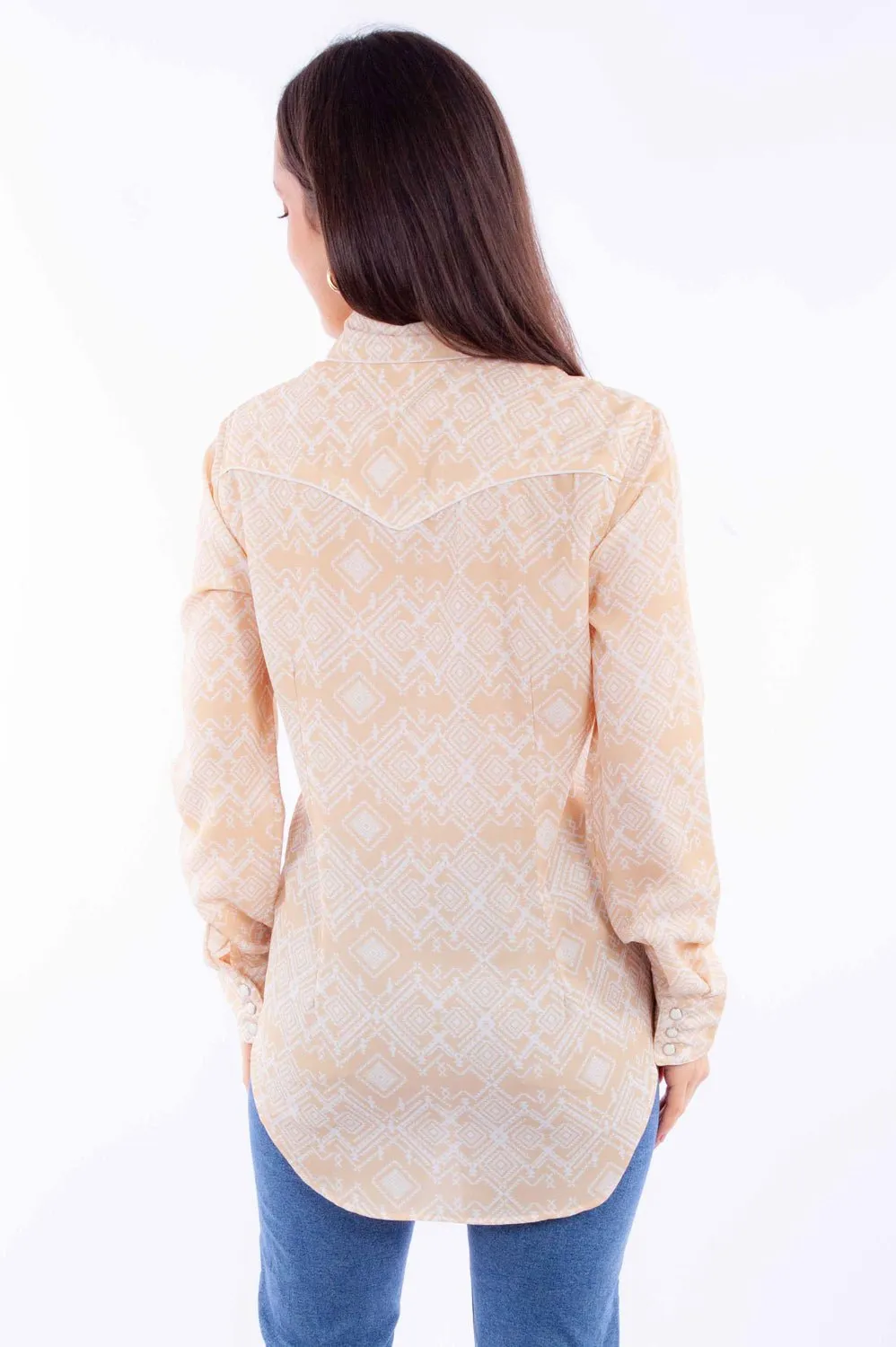 Scully Womens Western Geometric Vanilla 100% Cotton L/S Shirt Summer Outfit
