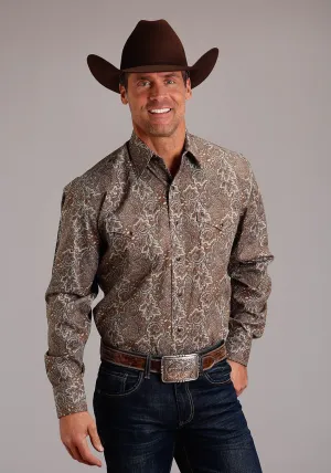Relaxed Wear Stetson Mens Leather Paisley Brown 100% Cotton L/S Shirt Fashion Layer Minimalist Design Stetson Mens Leather Paisley Brown 100% Cotton L/S Shirt
