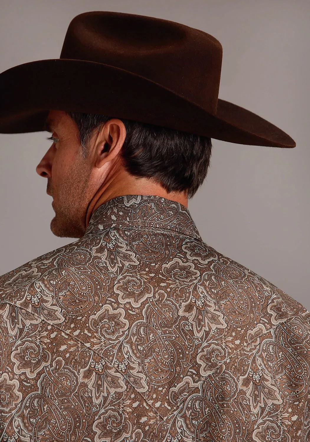 Stetson Mens Leather Paisley Brown 100% Cotton L/S Shirt Unisex Choice Breathable fabric