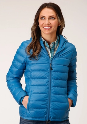 Relaxed Finish Roper Womens Teal Blue Nylon Crushable Hooded Down Coat Roper Womens Teal Blue Nylon Crushable Hooded Down Coat Subtle Detail Loose Spring Mood