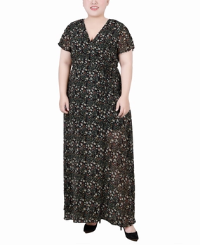 relaxed shape Plus Size Short Sleeve Tie Closure Wrap Chiffon Maxi Dress Plus Size Short Sleeve Tie Closure Wrap Chiffon Maxi Dress Natural Light Day Ready