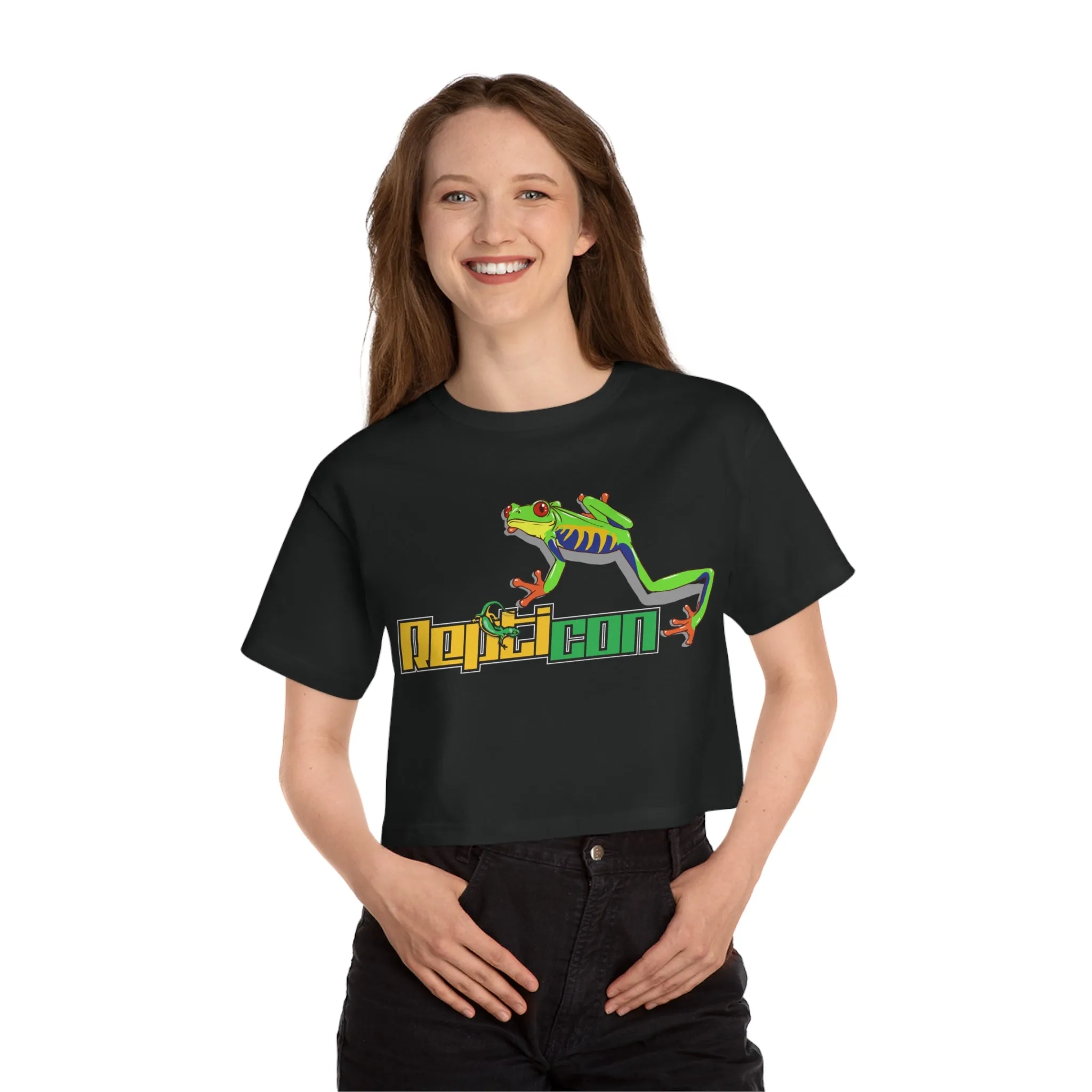 Repticon Champion Women's Heritage Cropped T-Shirt w/ Red Eyed Tree Frog