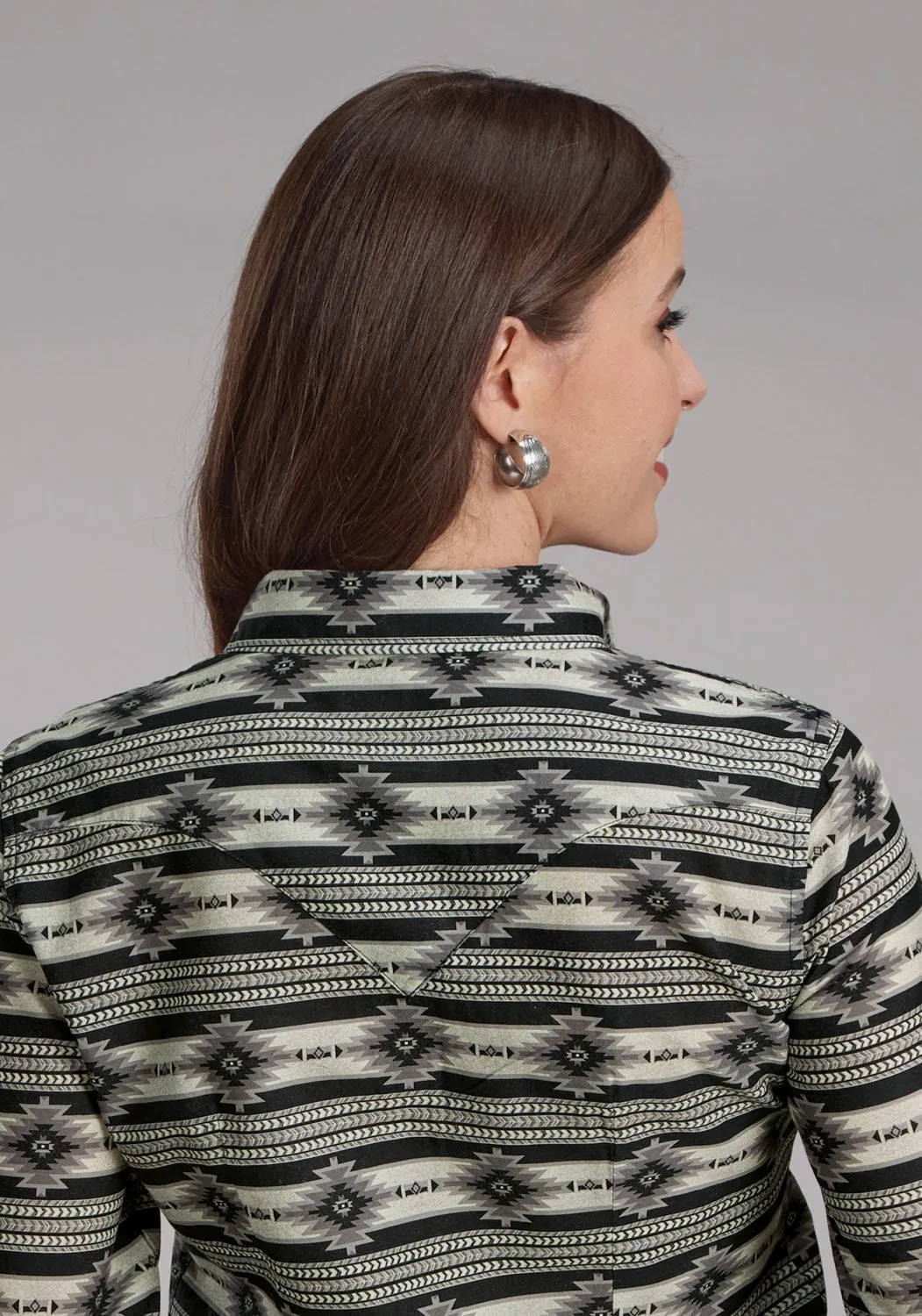 Compact Packing Sustainable Choice Roper Womens 2182 Santa Fe Aztec Black 100% Cotton L/S Shirt