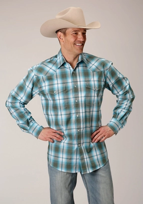 Resilient Fabric Blend Roper Mens Meadow Plaid Green 100% Cotton L/S Shirt Roper Mens Meadow Plaid Green 100% Cotton L/S Shirt Casual Wear