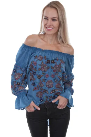 Retro Fit Scully Womens Avalanche Blue 100% Viscose Peasant L/S Blouse Scully Womens Avalanche Blue 100% Viscose Peasant L/S Blouse Minimalist Pocket Layout Selvedge Detailing