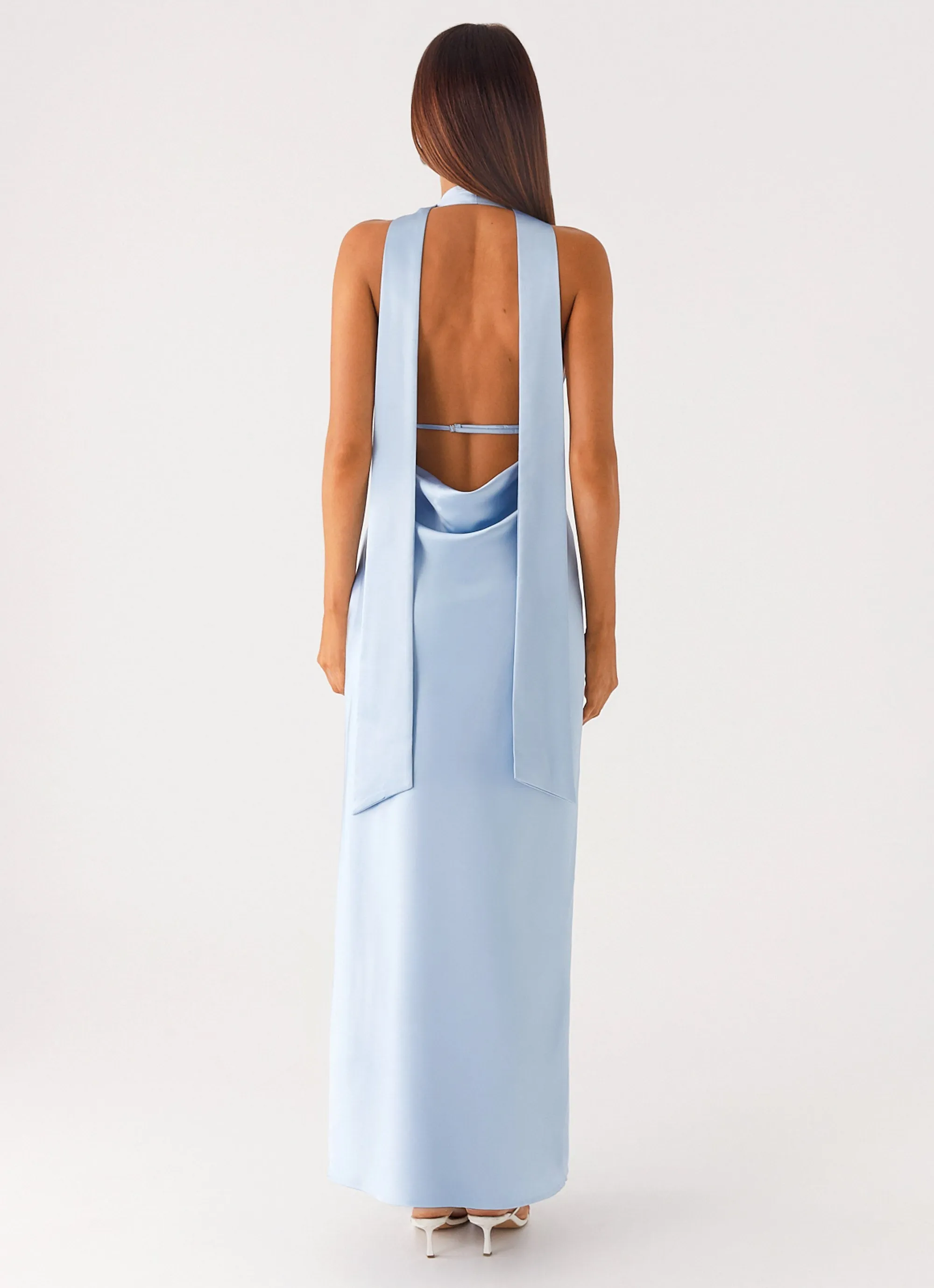 Alicia Satin Halter Maxi Dress - Baby Blue Relaxed-fit gown