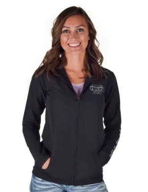 Retro Piece Cowgirl Tuff Womens Full Zip Unlined Black Poly/Spandex Hoodie Minimalist Style Family Style Comfy Brunch Outfit Summer Vibes Versatile Cowgirl Tuff Womens Full Zip Unlined Black Poly/Spandex Hoodie