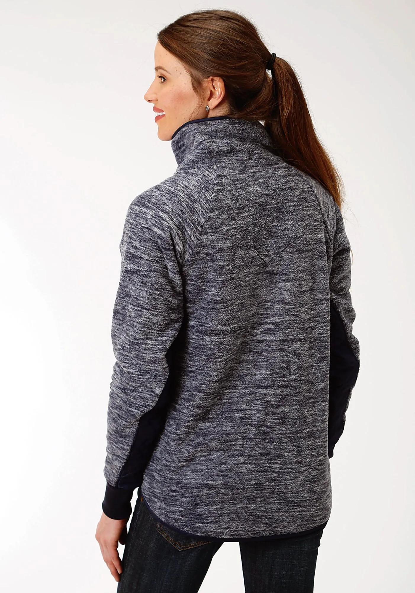 Roper Womens Navy Polyester Cationic Fleece Jacket Daily Essentials Adaptive Stretch Fabric