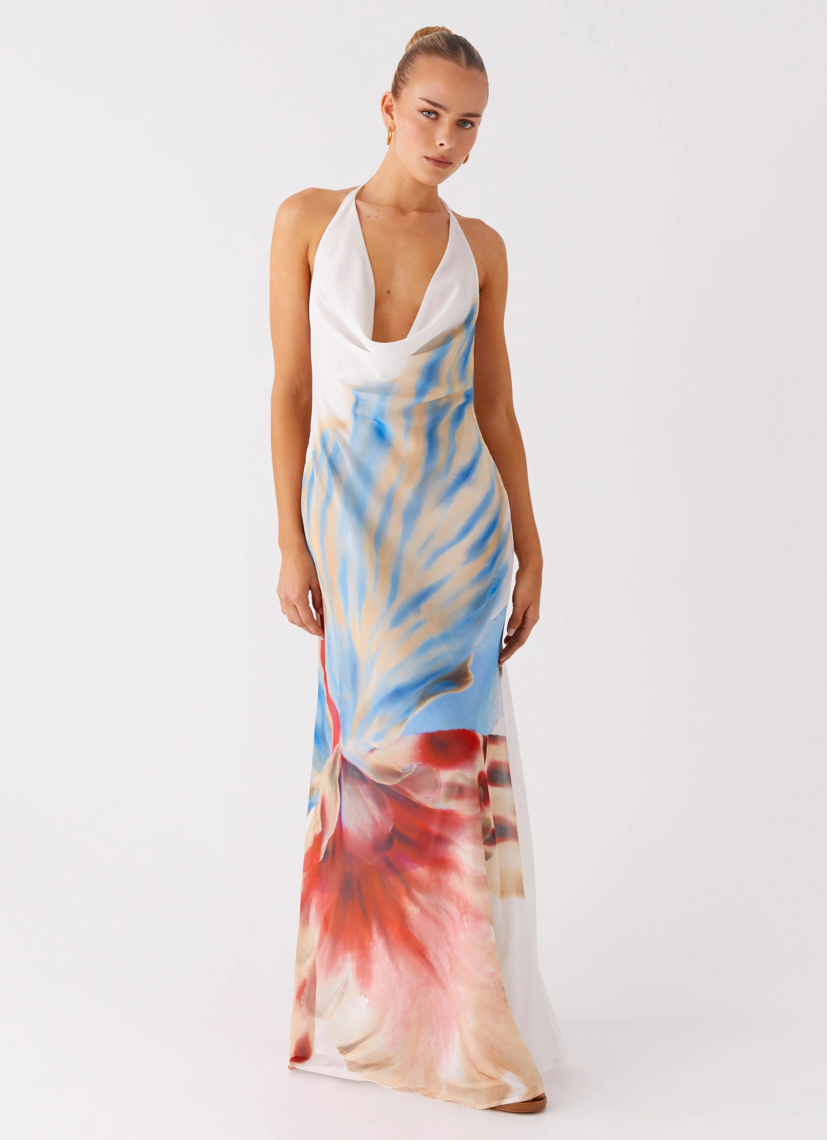 Textured Surface Layerable Piece Stars Align Cowl Maxi Dress - White Sea Bloom