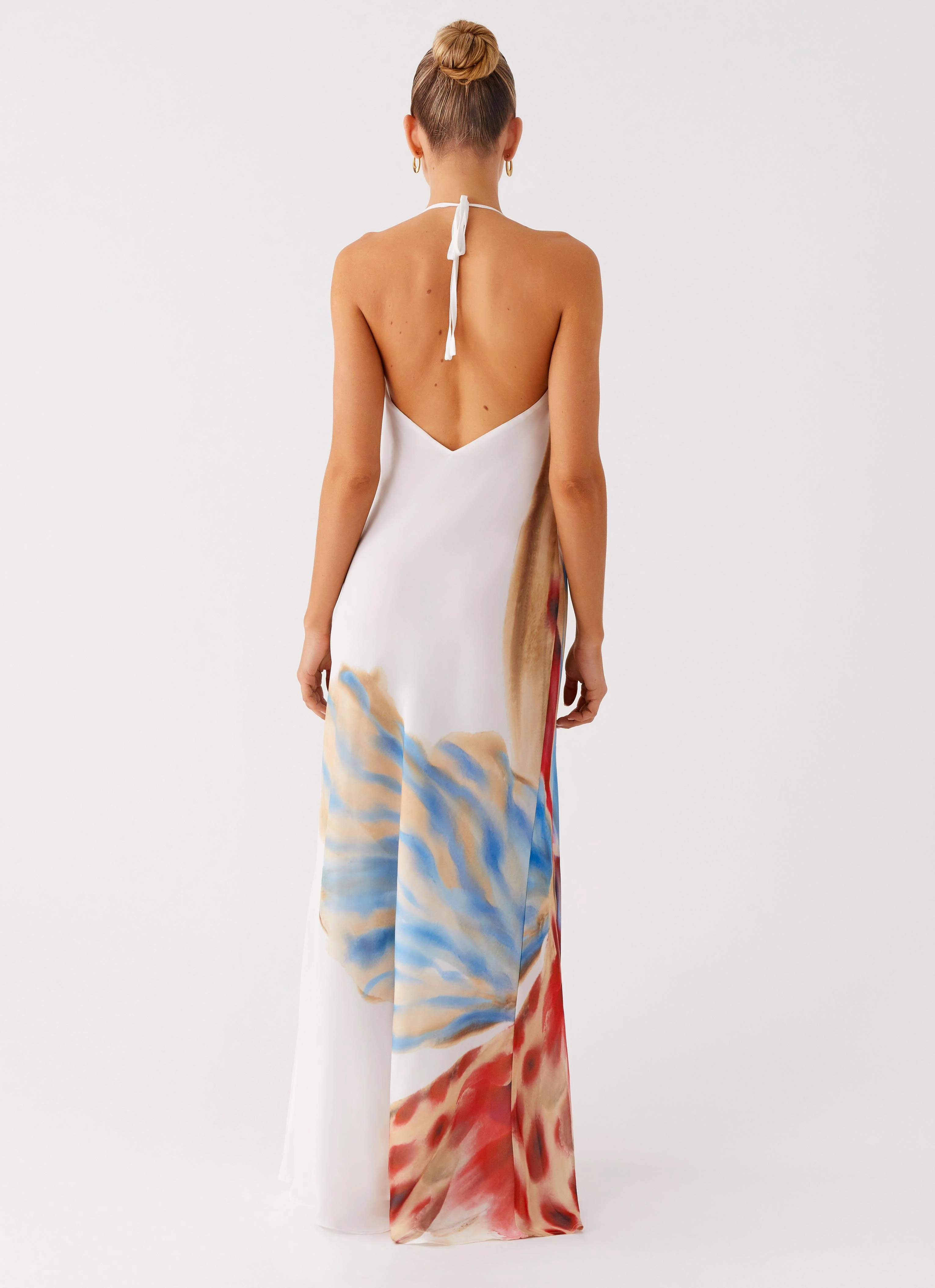Stars Align Cowl Maxi Dress - White Sea Bloom Breathable Design
