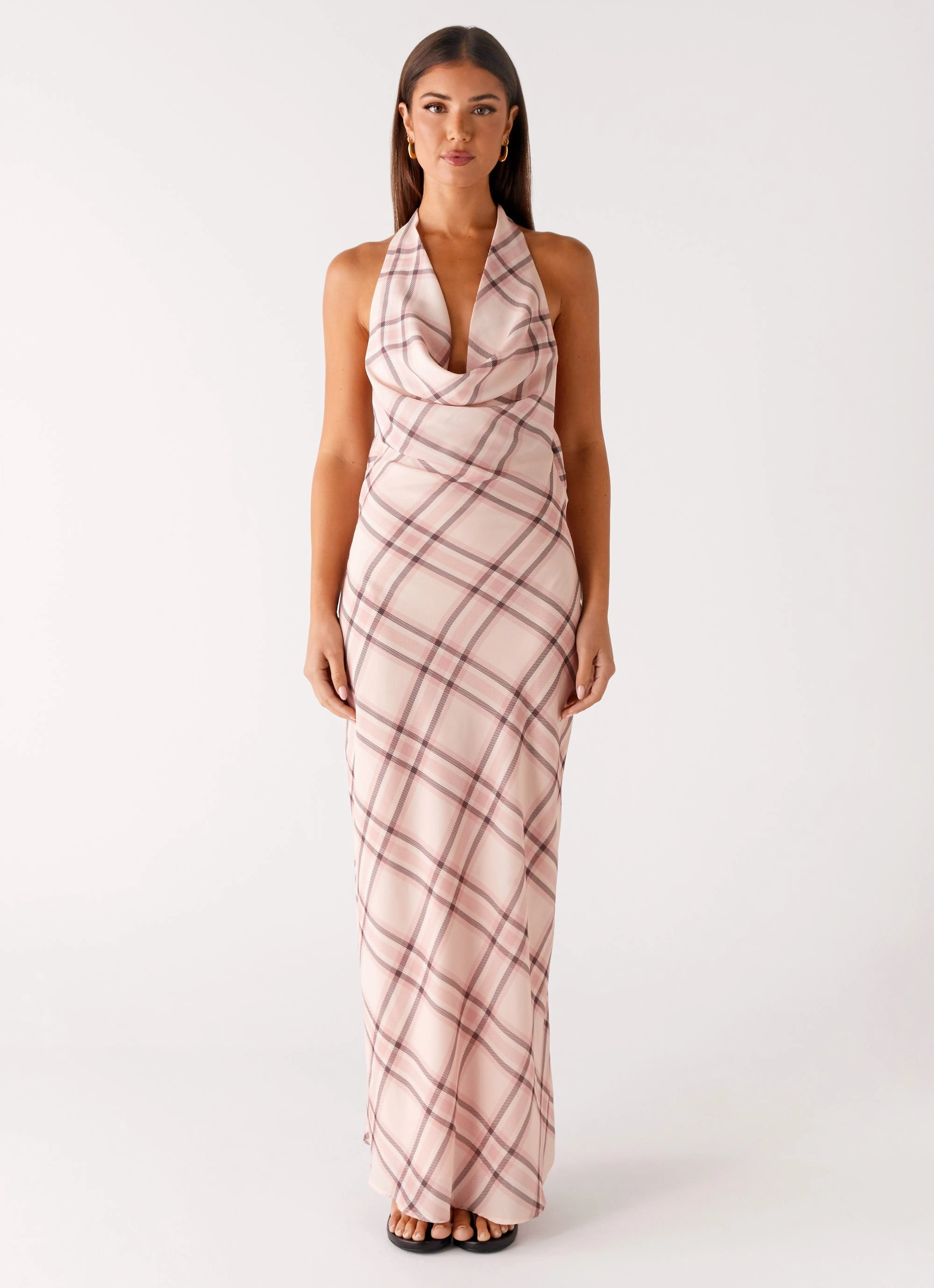 Muse Maxi Dress - Pink Check Elegant Charm Basic Fashion
