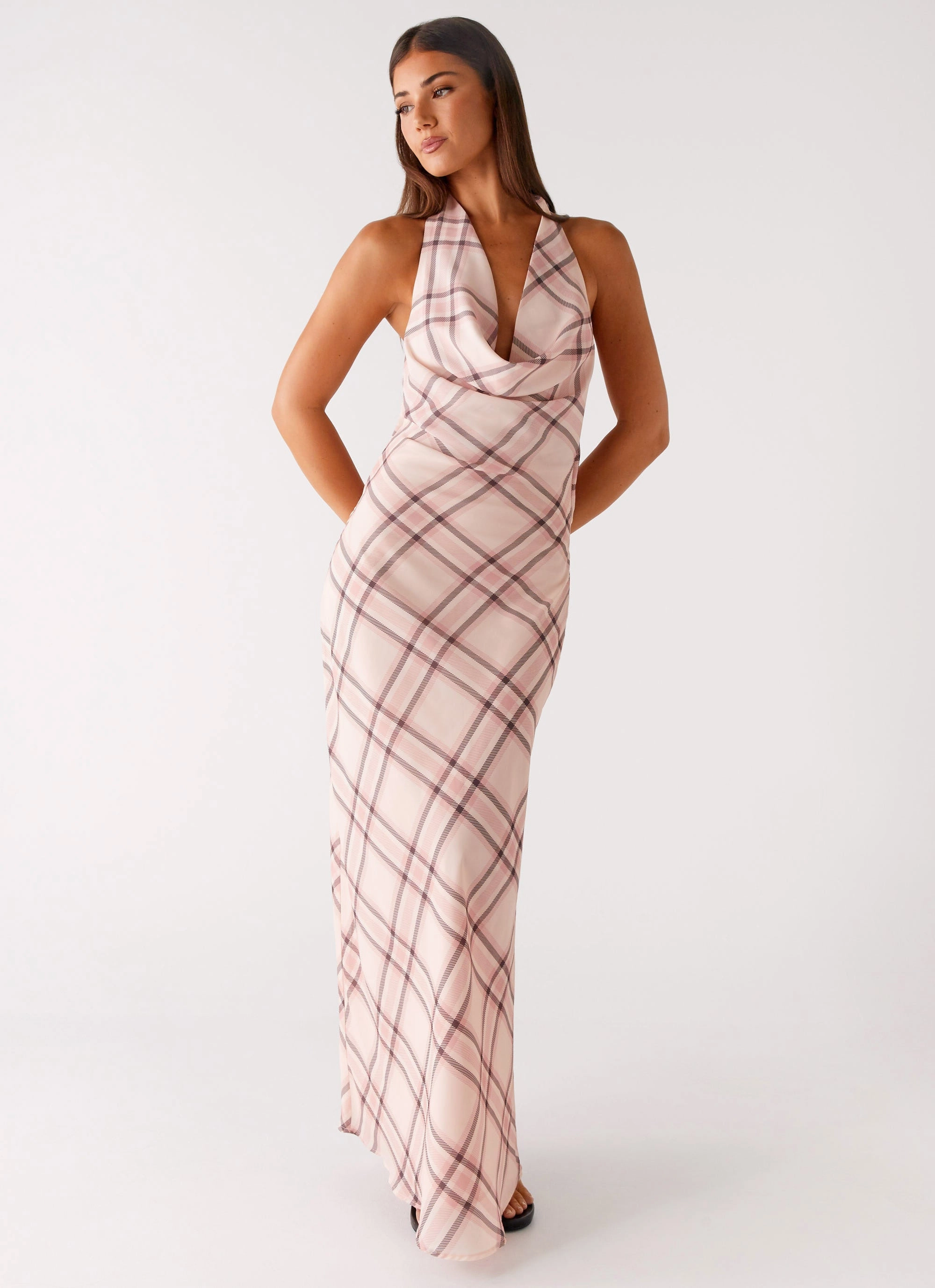Muse Maxi Dress - Pink Check Garden Fresh Sleek Cut