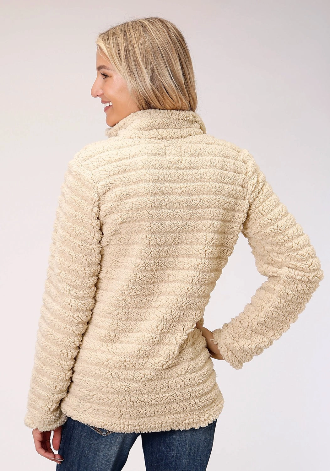 Roper Womens Cream Polyester Faux Mink Fleece Jacket On-the-Go Look