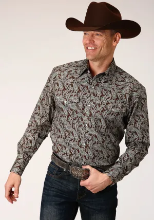 Ribbed collar Roper Mens Green 100% Cotton Pine Paisley L/S Shirt Casual Option Classic Collar Roper Mens Green 100% Cotton Pine Paisley L/S Shirt