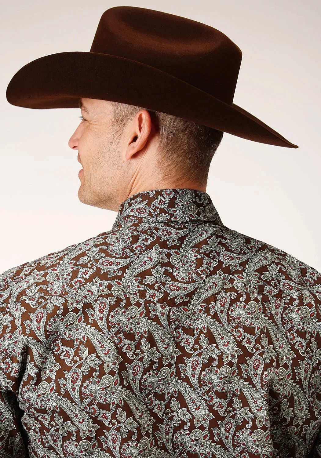 Roper Mens Green 100% Cotton Pine Paisley L/S Shirt Holiday Outfit
