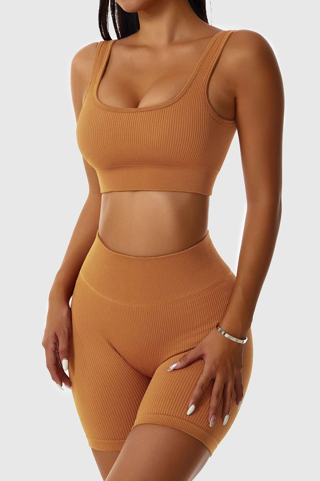 Ribbed Scoop Neckline Sports Bra