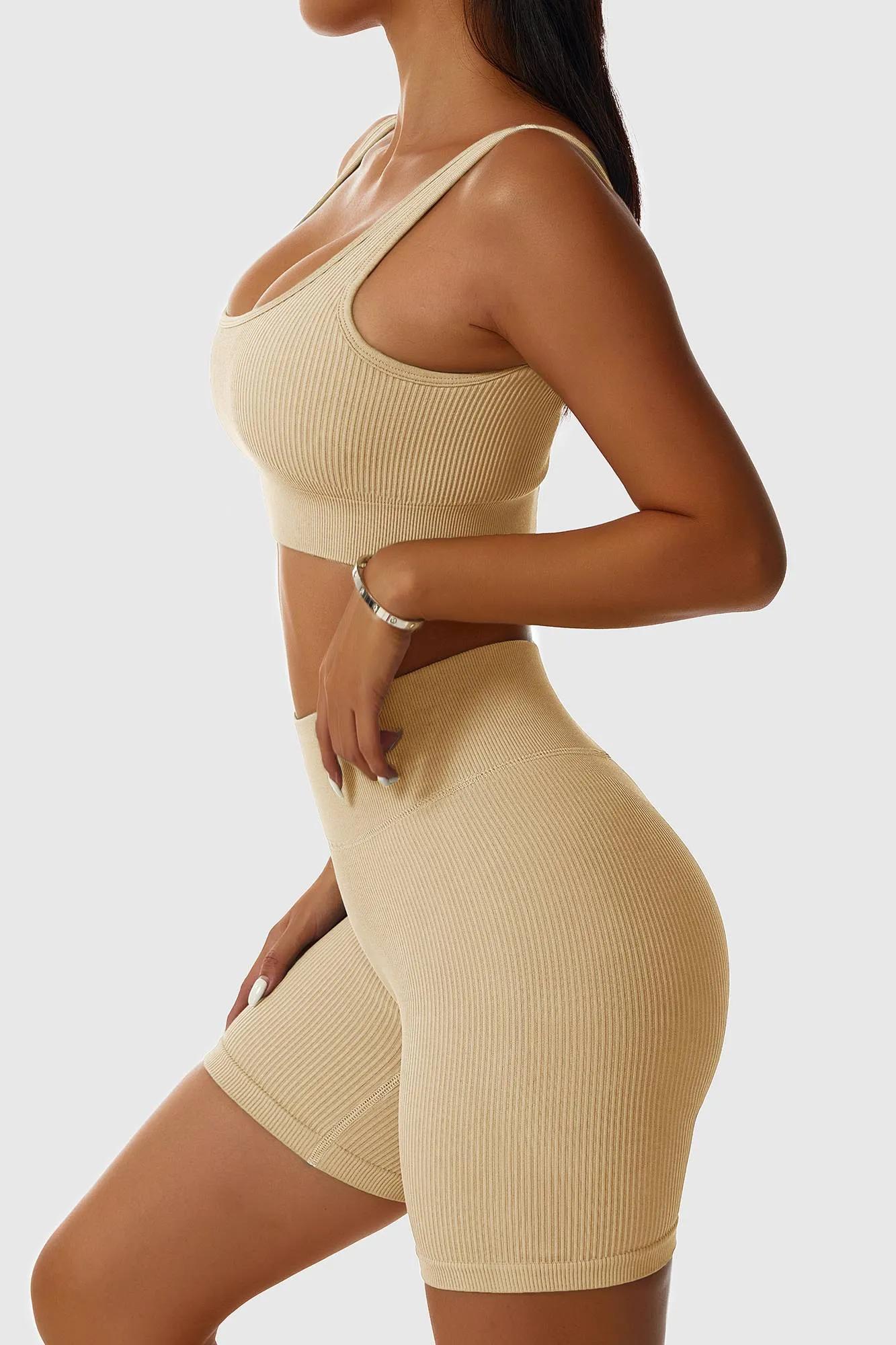 Ribbed Scoop Neckline Sports Bra
