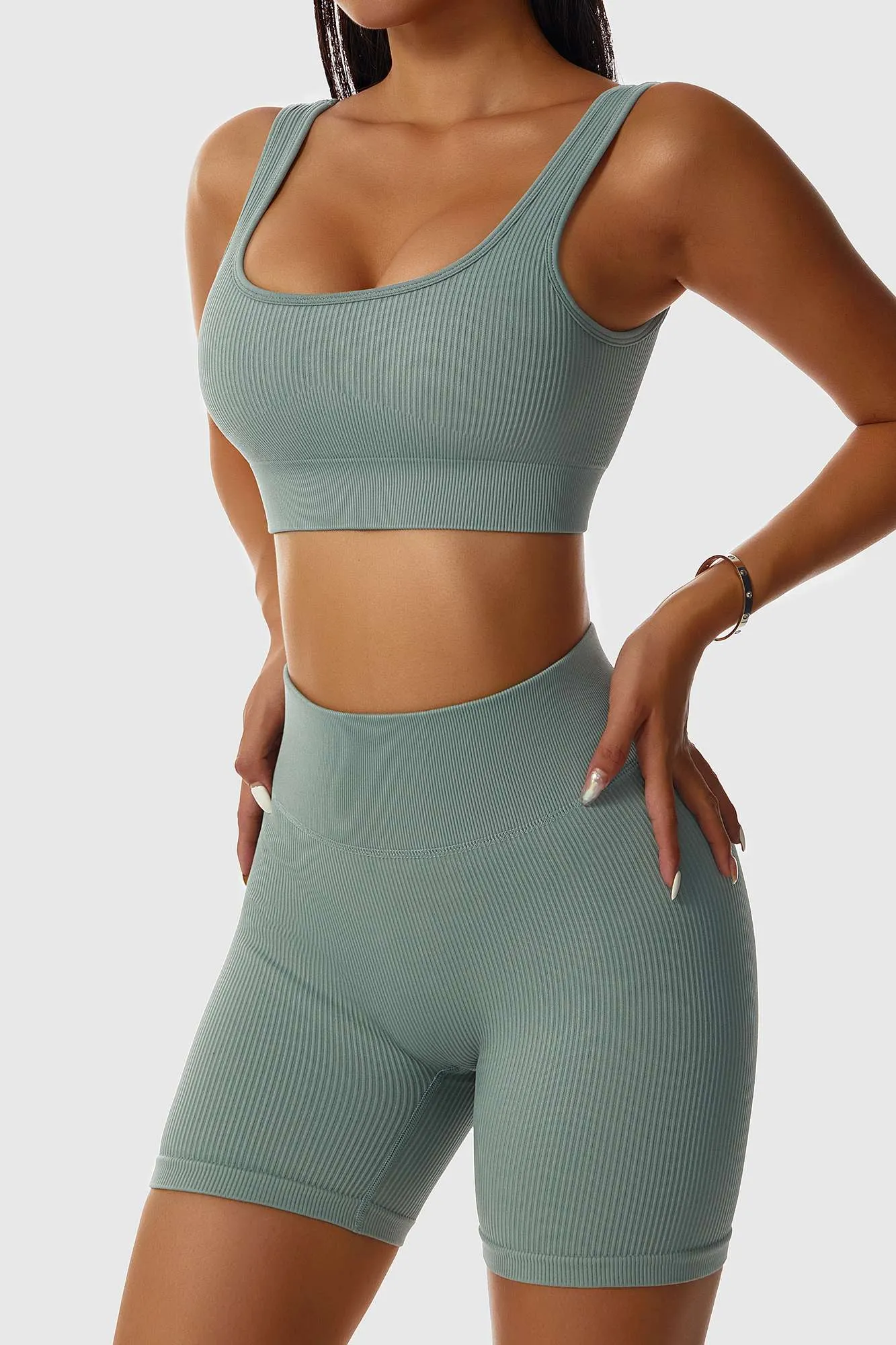 Ribbed Scoop Neckline Sports Bra