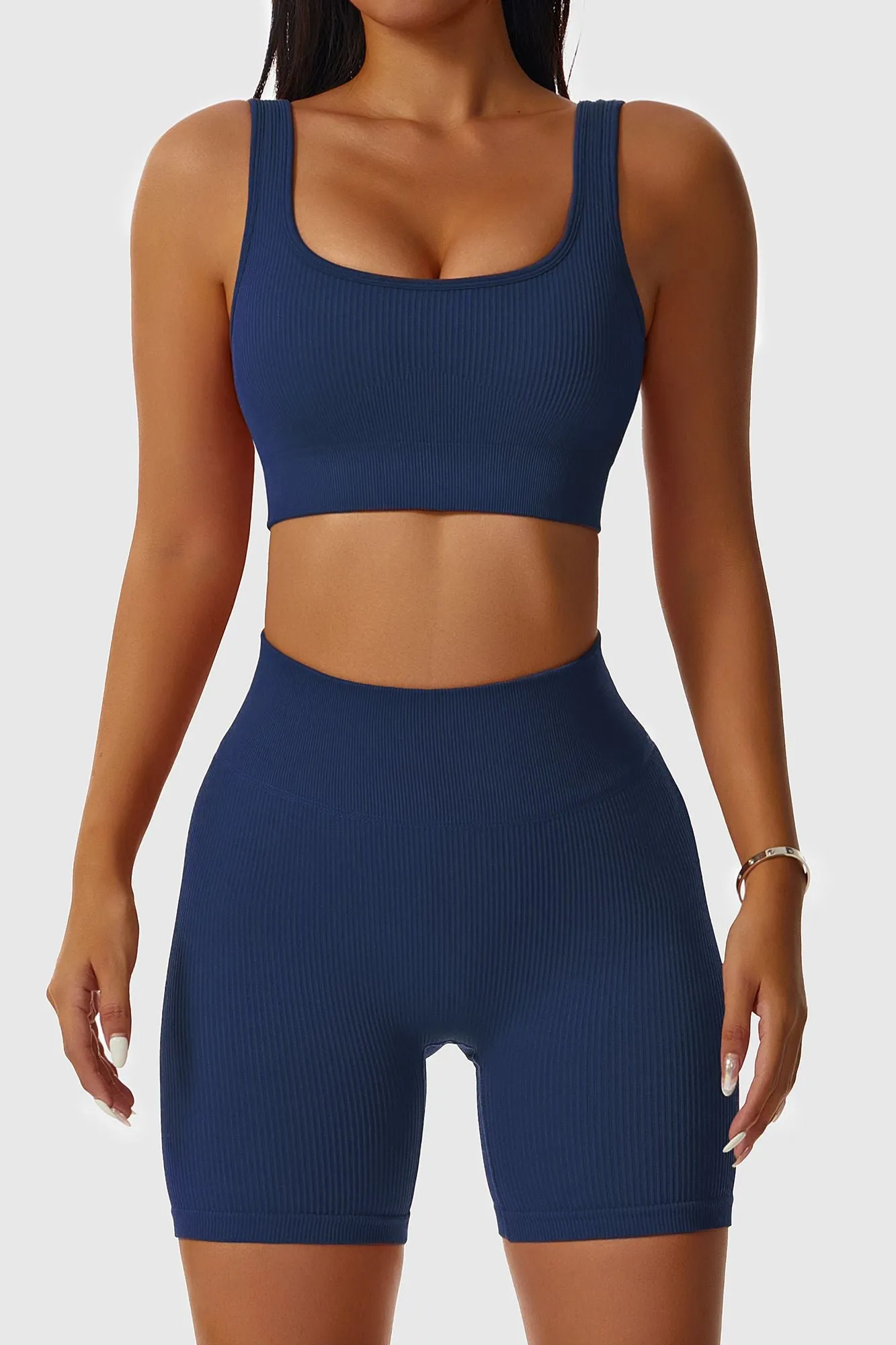 Ribbed Scoop Neckline Sports Bra