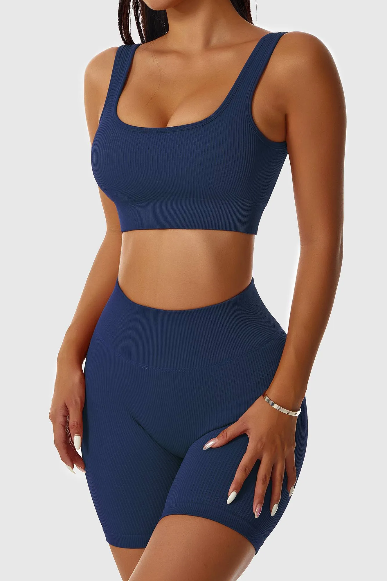 Ribbed Scoop Neckline Sports Bra